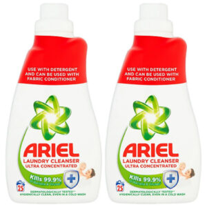 2 x ARIEL Laundry Cleanser Ultra Concentrated Kills Germs Bacteria 25 Washes 1L